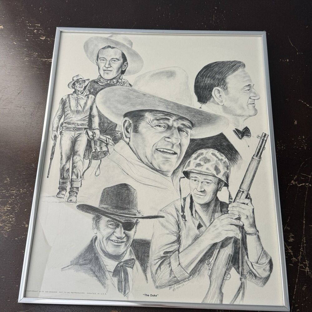 John Wayne “The Duke” Bill Markowski Framed 20x16 Print 1979 Pencil Sketch